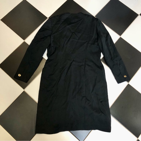 Vintage 80s George Rech Paris Black Crepe Dress Matte Goldtone Buttons Midi sz M - Picture 5 of 13